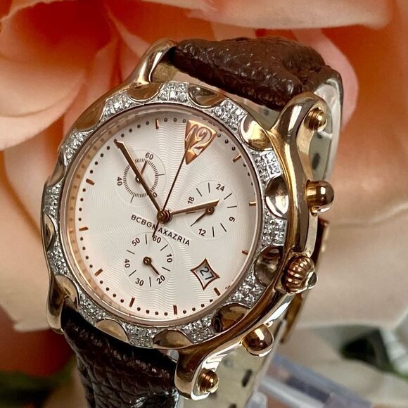BCBGMaxAzaria Crystal Accented Rose Gold-tone Stainless Steel Chronograph Watch - Picture 3 of 16